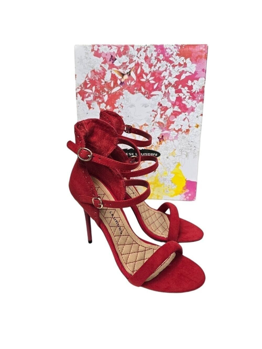 NEW Chinese Laundry Lolita Micro Suede Red Strappy Peep Toe Heels 8